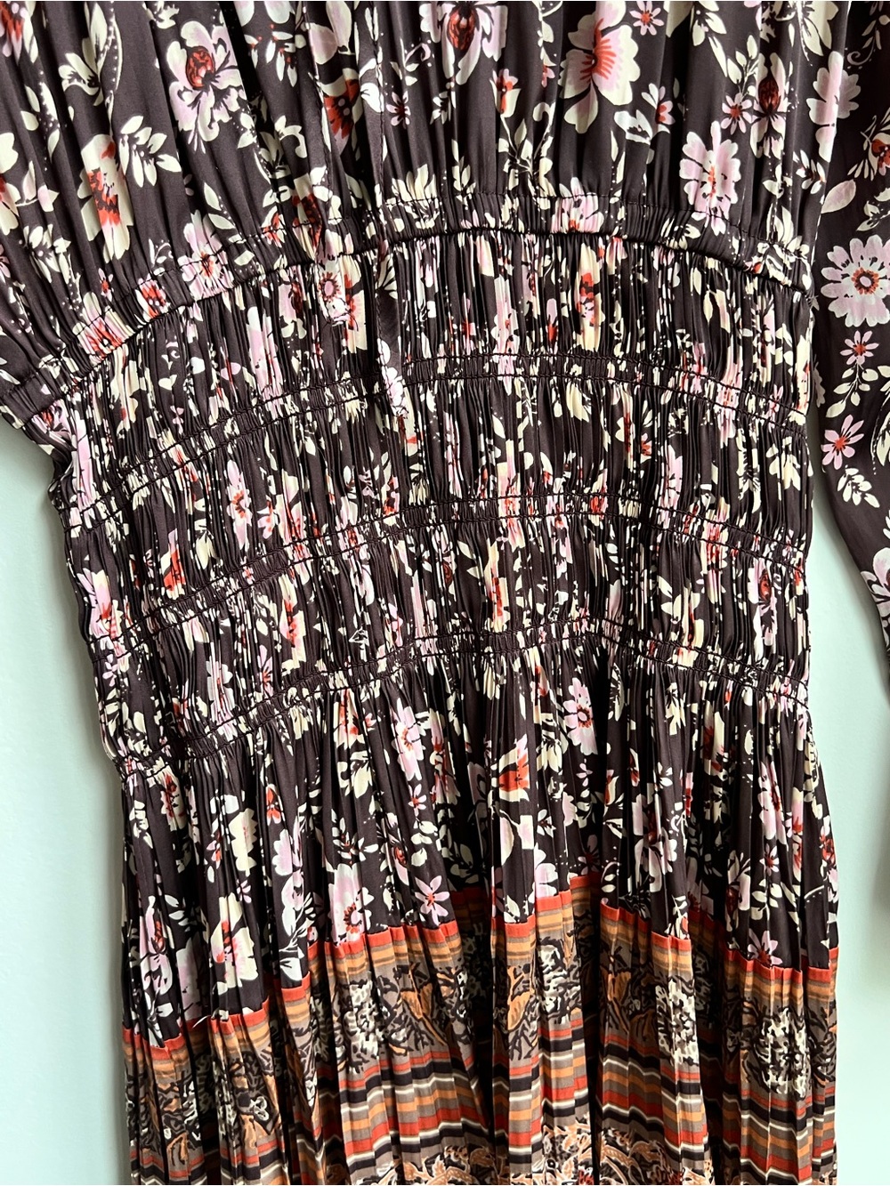 Anthropologie current air Alyce smocked waist floral dress Hippie long sleeve - Picture 13 of 16